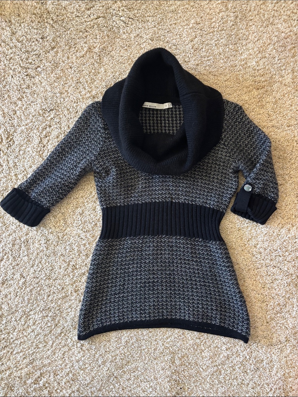Karen Millen Black & Gray Cowl Neck Knit Tunic